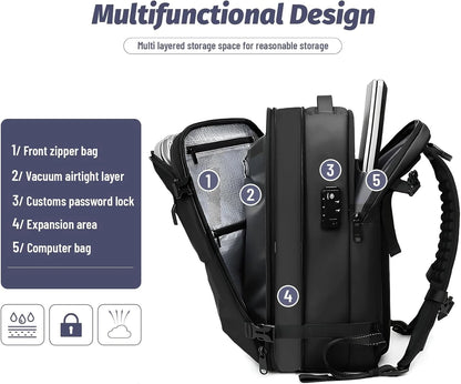 Airpack Expandable Backpack Vacuum with Pump, Anti-Theft Lock, and Compression Bag, Vacpack for Men and Women